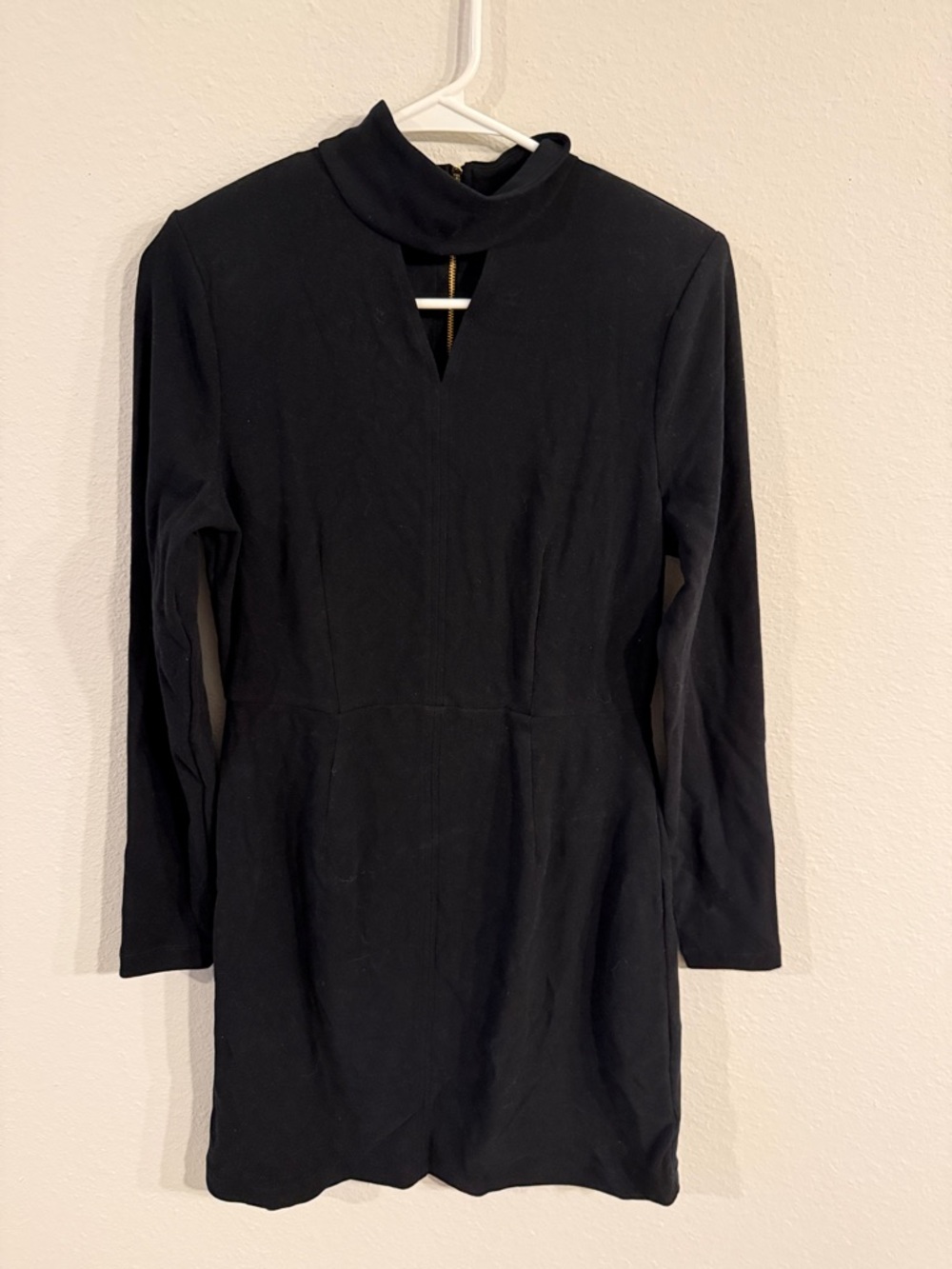 CAbi Black Long-Sleeve Mock Neck Mini Dress